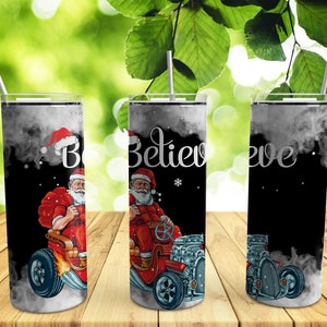 Merry Christmas Santa Tumbler with Straw, Believe Christmas Santa Tumbler, Tumbler for Christmas, Tumbler Holiday Gift for Her,