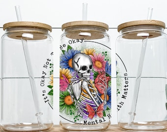 Mental Health Warrior Tumbler, Daily Affirmations Glass cup, 16oz Daily affirmations tumbler, gift for her, Best Friend Skinny Tumbler