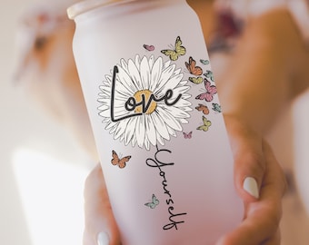 Daily Affirmations Glass cup, Mental Health Warrior Tumbler,  16oz Daily affirmations tumbler, gift for her, Best Friend Skinny Tumbler