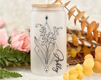 Aangepaste geboorte bloem koffiekopje met naam, gepersonaliseerde geboorte bloem tuimelaar, bruidsmeisje voorstel cadeau voor haar, geboorte bloem glas