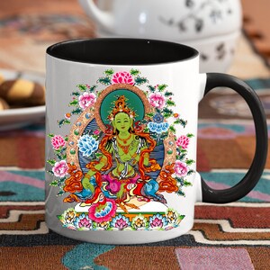 Coffee mug for teacher appreciation, Spiritual Teacher Gifts Yoga Teacher Cup Best Teacher Ever Teacher Appreciation, Tibetan Green Tara Art
