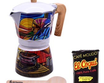 El Pantry Limited Edition Puerto Rican Artists (Edgardo Noel) Coffee Maker Bundle, Cafe Borinquen