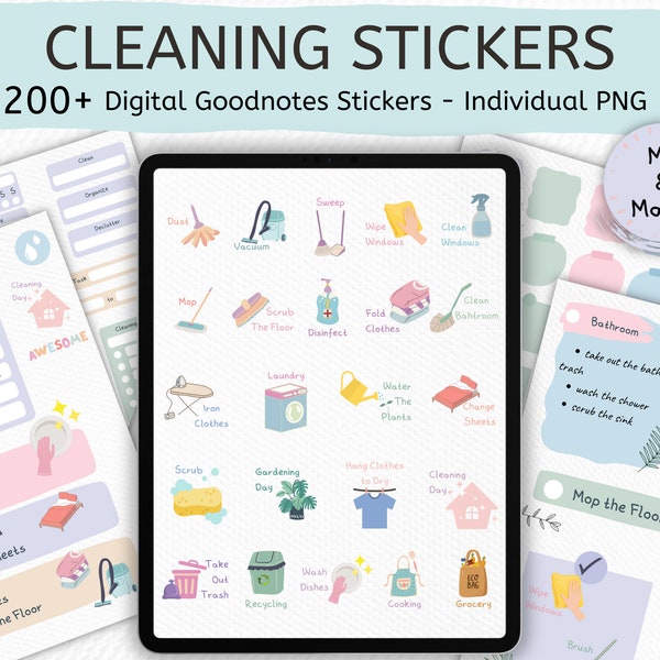 Digital goodnotes CLEANING Stickers, Cleaning Clip art, Chores Pre-cropped Digital Planner Stickers, GoodNotes Stickers, Chores Clipart
