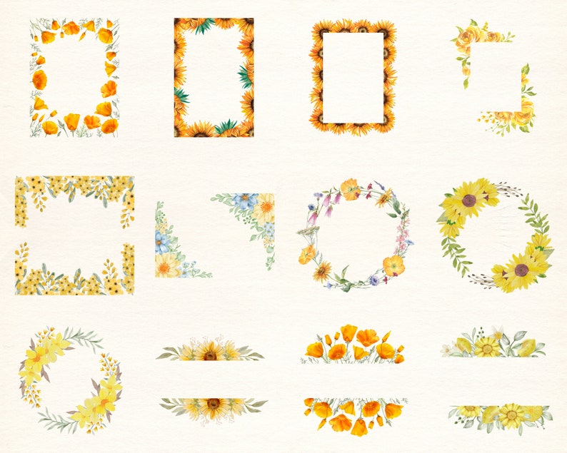 Gula blommor PNG, akvarellblomma Clipart, gula blommor buntillustrationer, direktnedladdning, klisterlappar, digitala PNG-klistermärken bild 7