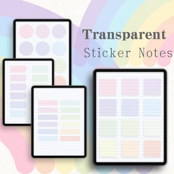 Transparent Digital Planner Stickers, Student Digital Sticky Notes for iPad Goodnotes Notability, Functional PNG Digital Stickers, Rainbow