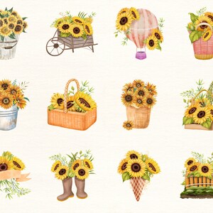 Gula blommor PNG, akvarellblomma Clipart, gula blommor buntillustrationer, direktnedladdning, klisterlappar, digitala PNG-klistermärken bild 6