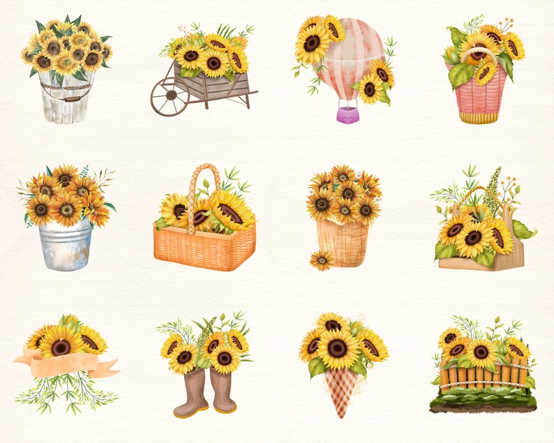 Gula blommor PNG, akvarellblomma Clipart, gula blommor buntillustrationer, direktnedladdning, klisterlappar, digitala PNG-klistermärken bild 6