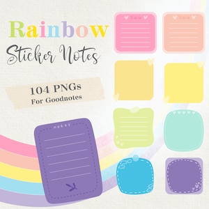 Digitaler Regenbogen Goodnotes Aufkleber, Studentenaufkleber, PNG digitale Aufkleber, Goodnotes Planer, PNG Digital Sticker Kit, Note Page Kit