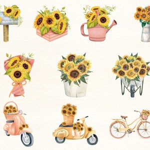 Gula blommor PNG, akvarellblomma Clipart, gula blommor buntillustrationer, direktnedladdning, klisterlappar, digitala PNG-klistermärken bild 4