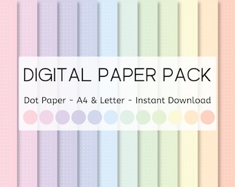 Pastel Digital Paper, Multi-Colored, Dot Grid Paper, Dotted Paper, Digital Planner Templates, A4 & Letter,Goodnotes, Notability, iPad
