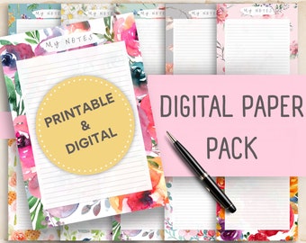FLORAL Romantic Pastel Digital Paper, Multi-Colored, College Ruled Lined , Digital Planner Templates, A4 & Letter, Goodnotes, Notability