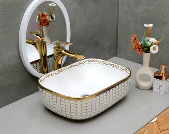 Premium Quality Ceramic Sink With Gold Rim - Ceramic Basin - Washbasin - Vessel Sink - Sink Bowl - Hand Wash Basin - bulk order accept