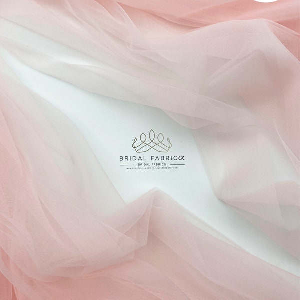 High Quality Blush Soft Tulle Fabric for Wedding Gown, Stretchy 300 cm Wide Illusion Bridal Mesh By The Yard, Blush Mesh Tulle Fabric