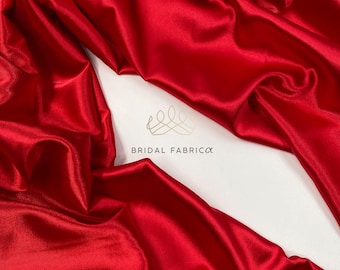 Red Silky Satin Fabric by the Yard, Glossy Bridal Dress Material, 60 in Satin for Lingerie and Nightwear, Glamorous Touch Collection SS30
