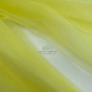 CT27-Lemon Crystal Tulle Fabric for Gift Wrapping, Tablecloth and Tutu Skirt, Double Width Yellow Stiff Tulle By The Yard