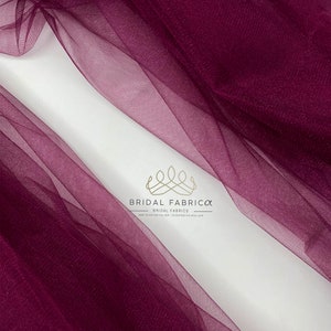 CT49-Burgundy Crystal Tulle Fabric for Bridal Dress Making, Bright Mesh Fabric By The Yard, Burgundy Stiff Tulle for Tutu Skirt