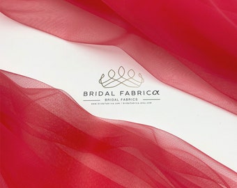 Deep Coral Tulle Fabric for Engagement Dress, Soft Illusion Tulle Fabric for Dress Making, Stretch Bridal Mesh By The Yard
