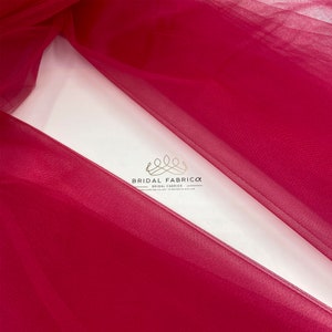 CT42-Dark Fuchsia Crystal Tulle Fabric By The Yard, 300 cm Wide Stiff Decoration Tulle, Fuchsia Tulle Fabric for Tablecloth and Bridal Gown