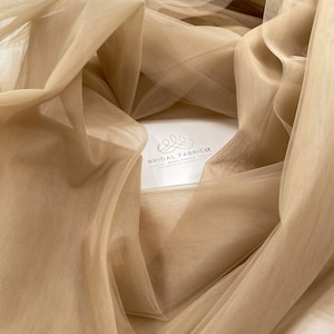 BT64-Dark Beige Bridal Tulle Fabric for Veil and Wedding Dress, Extra Wide Italian Tulle Material By The Yard, Wholesale Tulle Mesh Fabric