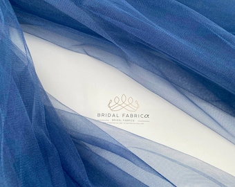 Dark Blue Crystal Tulle Fabric, 118” Wide Stiff Shiny Mesh Material Wholesale