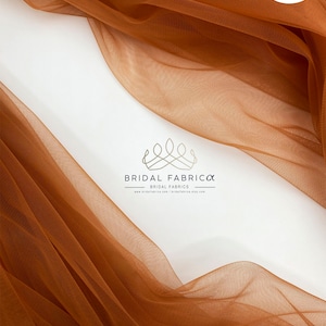 ST41-Burnt Orange Soft Tulle Fabric By The Yard, Burnt Sienna Bridal Mesh Tulle Fabric By The Bolt, Wholesale Copper Illusion Mesh Supply