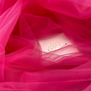 BT67-Light Fuchsia Wedding Tulle Fabric By The Bolt, Magenta Sheer Fabric for Bridesmaid Dress and Prom Gown, Lightweight Bridal Tulle