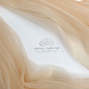 ST31-Champagne Bridal Tulle Fabric for Dress Making, Illusion Mesh By The Yard, Wholesale Soft Tulle, Beige Stretch Bridal Mesh Tulle