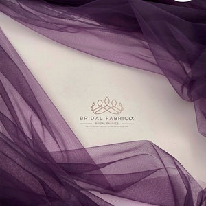 ST57-Plum Purple Stretch Tulle Fabric for Costume Making, Bridal Matte Tulle By The Yard, Soft Illusion Mesh By The Bolt