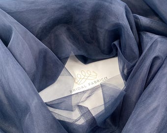 BT118-Dark Navy Blue Bridal Matte Tulle Material Sold By The Yard, Extra Wide Lightweight Tulle Sheer Fabric By The Bolt for Dress Making
