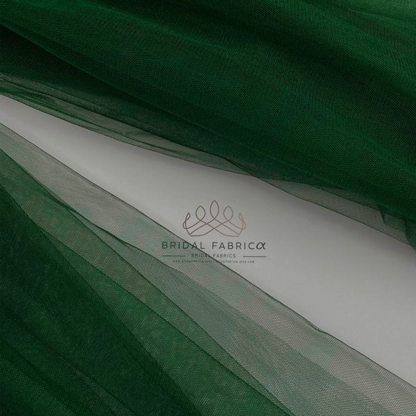 Emerald Green Crystal Tulle Fabric for Dress Making and Wedding Decoration, Green Shimmer Tulle By The Yard, Bridal Stiff Net Fabric
