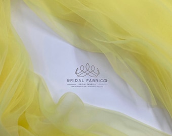 Lemon Tulle Fabric By The Yard, Light Yellow Stretch Tulle Mesh By The Meter for Tutu Skirt and Dress Making, 300 cm Width Soft Tulle Fabric