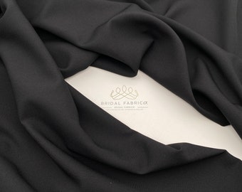 Black Crepe Fabric for Bridesmaid Dress, Bridal Stretch Crepe By The Yard, Wholesale Heavy Crepe Fabric