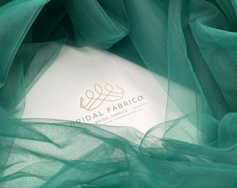Dark Green Bridal Tulle Fabric, 118” Wide Italian  Mesh Material Wholesale