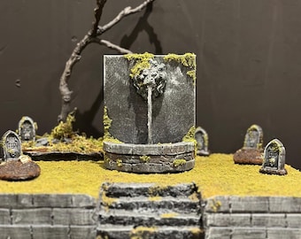 Miniature Lion Head Fountain | Handcrafted Foam & Resin | Spooky Town Village Accessory