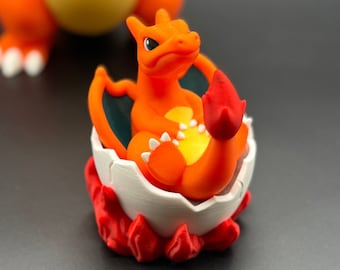 Charizard in 3 Piece Egg | Desk Toy / Prop / Fan Art / Gamer Gift / gift for him / Charizard pokemon / pokemon gift / plush / game decor