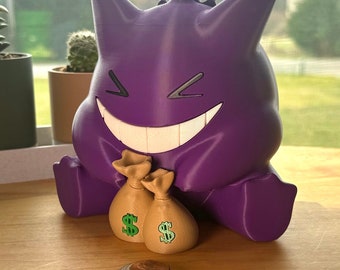 Gengar Piggy Bank Pokemon #0094 | Desk Toy / Fan Art / Gamer Gift / Coin Bank / Gen Gar / Personalized Piggie Bank / Banking / Piggybanks