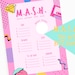 90's Bachelorette Party M.A.S.H. Printable, Bach to the 90's ...
