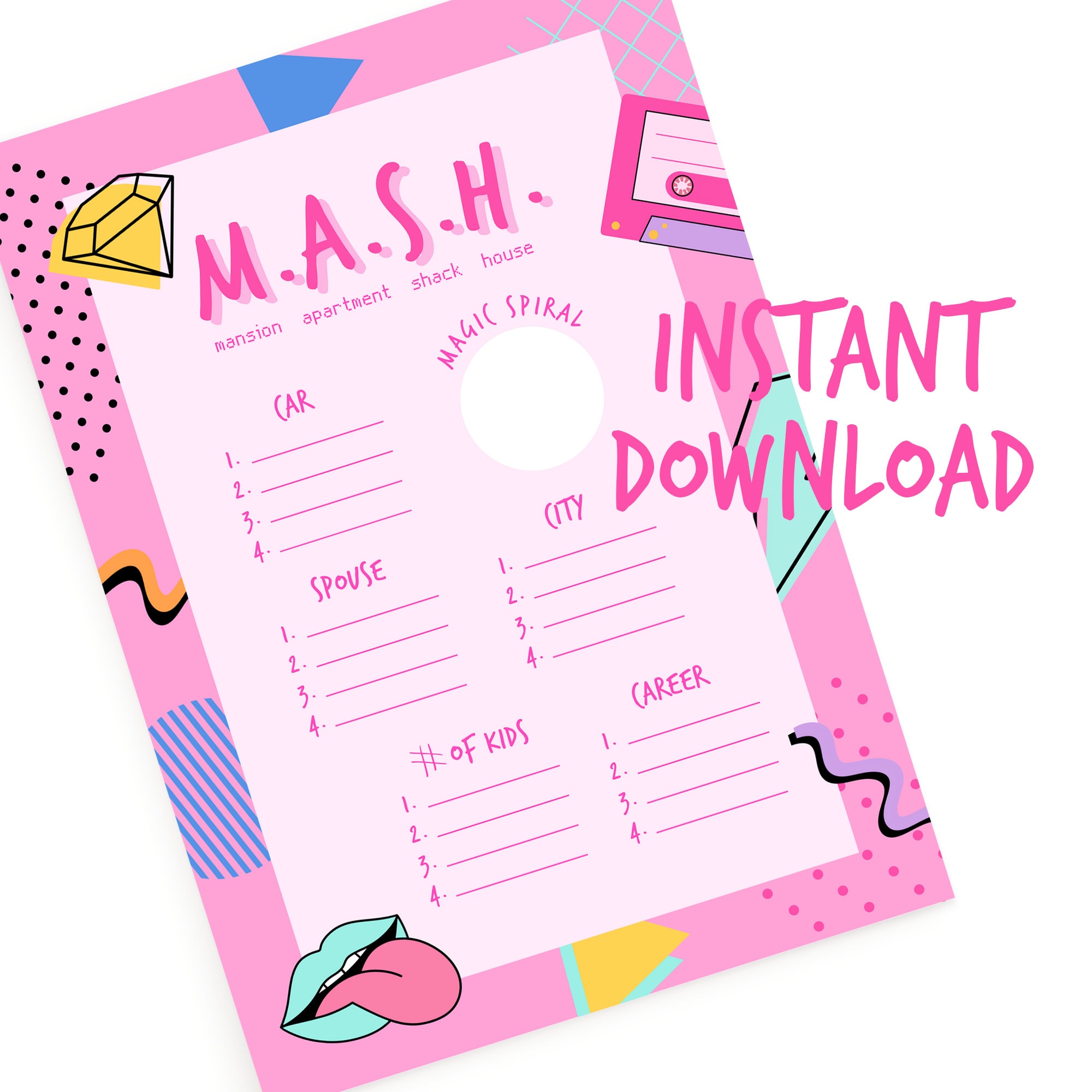 90's Bachelorette Party M.A.S.H. Printable, Bach to the 90's ...
