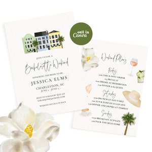 Bachelorette Invitation Charleston, Editable Charleston Bach Weekend Invite, Charleston Bachelorette Invite and Itinerary, Rainbow Row Bach