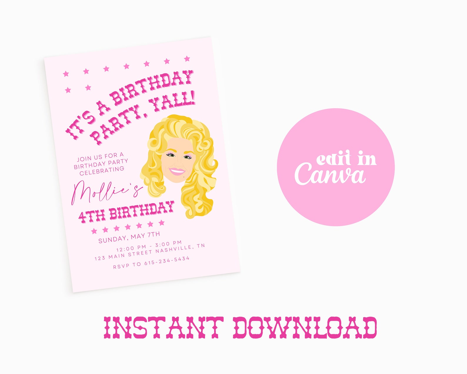Dolly Parton Birthday Invitation, Nashville Dolly Birthday Invite