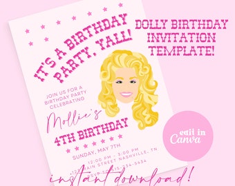 Dolly Parton Birthday Invitation, Nashville Dolly Birthday Invite, Dolly Parton Birthday Party Theme, Party Like Dolly, What Would Dolly Do