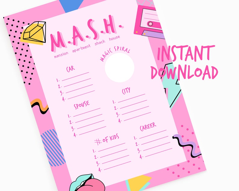 90's Bachelorette Party M.A.S.H. Printable, Bach to the 90's ...