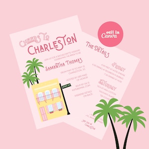 Charleston Bachelorette Invitation, Editable Charleston Bach Weekend Invite, Charleston Bachelorette Invite and Itinerary, Rainbow Row Bach