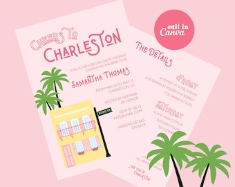 Charleston Bachelorette Invitation, Editable Charleston Bach Weekend Invite, Charleston Bachelorette Invite and Itinerary, Rainbow Row Bach
