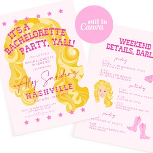 Dolly Parton Invitation, Nashville Bachelorette Invitation, Dolly Parton Bachelorette Invite and Itinerary, Dolly Parton Birthday Party