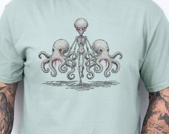 Alien Creature Retro Unisex Comfort Colors T-Shirt: Vintage Octopus Tentacle Monsters Birthday Gift For Him