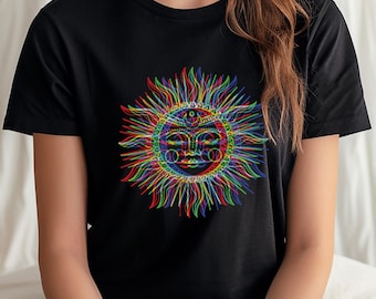 Psychedelic Celestial Sun T-Shirt, Acid Trippy Clothing, Mandala Meditating, Still I Rise, Love Live Sunshine, Gift For Best Friend Female