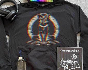 Psychedelischer Bastet Katzen Hoodie: Ägyptische Göttin Feline Art