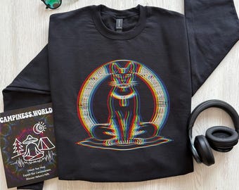 Psychedelisches Ägyptisches Katzen Sweatshirt: Spirituelles Katzen Geschenk