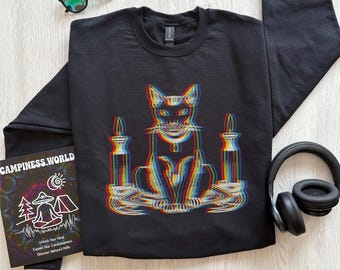 Abgefahrenes Ägyptische Katzen-Sweatshirt: Psychedelic Feline Art